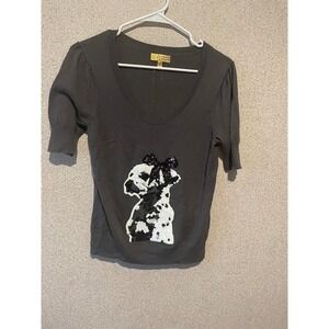 Princess Vera Wang Top Gray Dalmatian Sequin Short Sleeve Knit Sz L‎